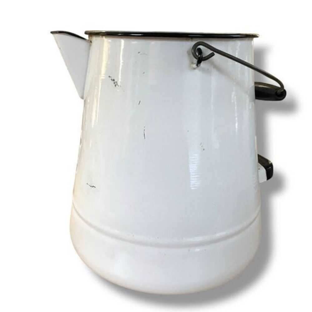 Vintage Rustic Enamelware Kettle Farmhouse Kitchen Jumbo Sized No Lid Vase Pot